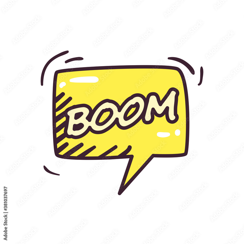 Poster pop art boom bubble line and fill style icon vector design