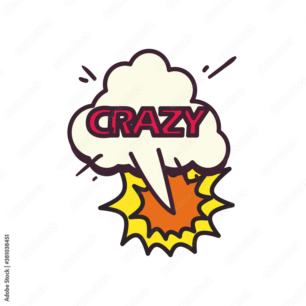 Poster pop art crazy explosion bubble line and fill style icon vector design