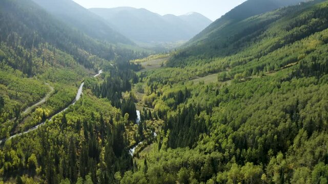 Beautiful mountains of Aspen Colorado.  Autumn.  4k aerial drone footage