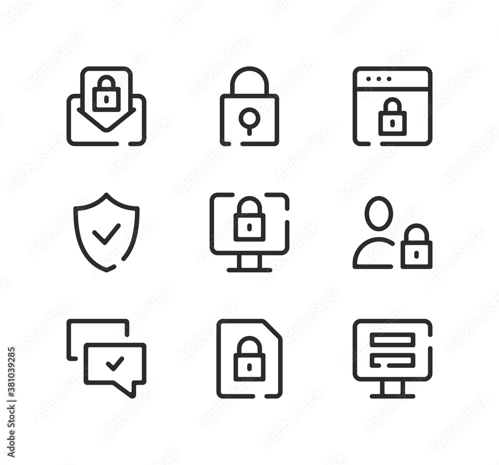 Poster computer security line icons set. modern graphic design concepts, black stroke linear symbols, simpl