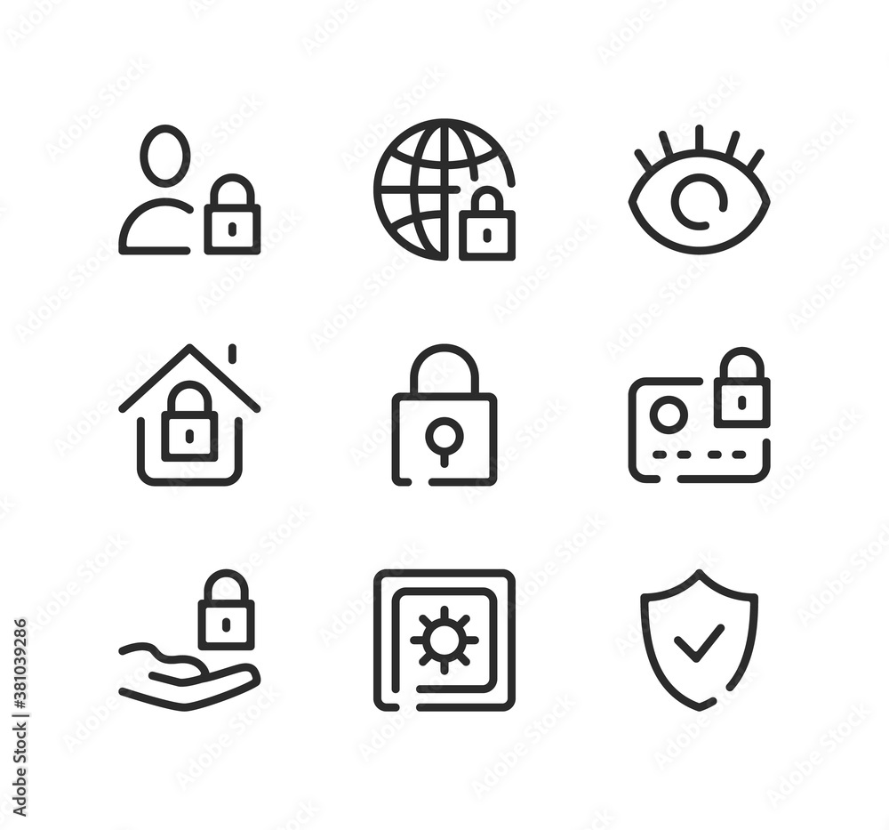 Poster protection line icons set. modern graphic design concepts, black stroke linear symbols, simple outli