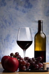 still life with wine and apple 