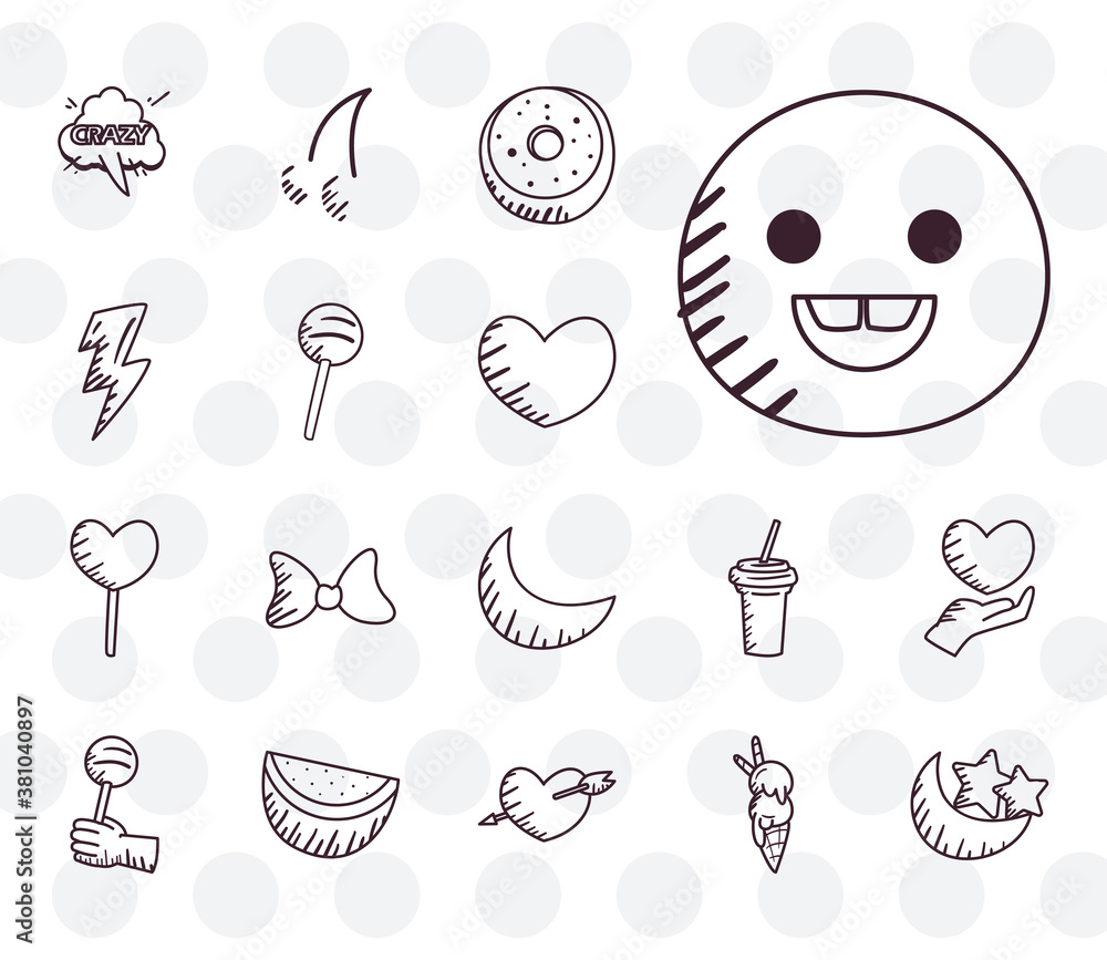 Poster pop art line style collection of icons vector design