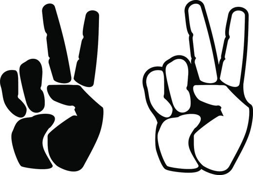 Vector Illustration of a victory V salute or peace hand sign in a minimalist - flat style.