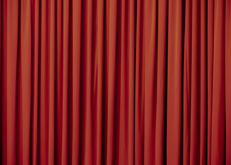 Red curtain background or backdrop copy-space, with folds and creases