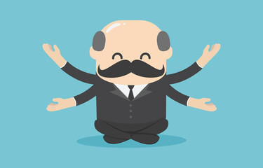 Concept cartoon illustration Boss businessmen meditation