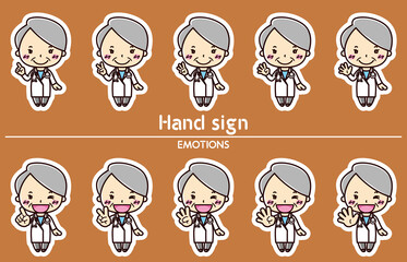 女医のハンドサインイラストセット