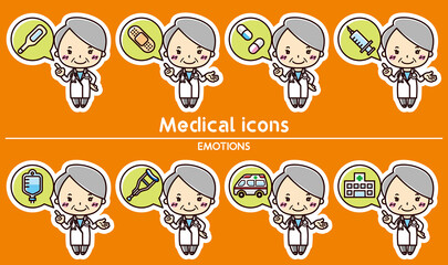 女医と表情セット / 医療アイコンの吹き出し
