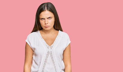 Obraz premium Young caucasian woman wearing casual clothes skeptic and nervous, frowning upset because of problem. negative person.