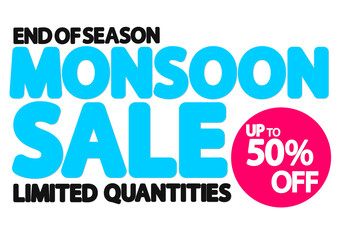 Monsoon Sale up to 50% off, discount poster design template, special offer, vector illustration
