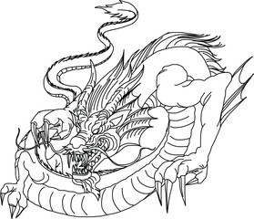 Hand drawn Red Dragon vector printing.Japanese old dragon for tattoo. Traditional Asian tattoo the old dragon vector.Dragon is Symbol of power