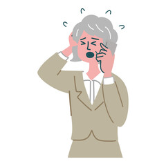 スーツ　女性　シニア　携帯電話　スマホ　士業　焦っている
