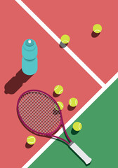 tennis training rest illustration - obrazy, fototapety, plakaty