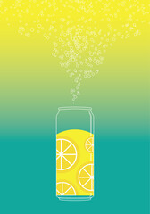 lemon soda bubbles can illustration