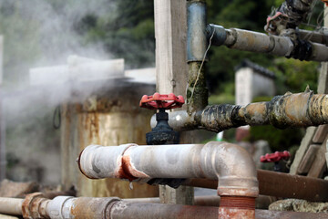 Steamy pipe and plumbing stuff related to hotspring or onsen