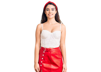 Brunette teenager girl wearing elegant look with a happy and cool smile on face. lucky person.