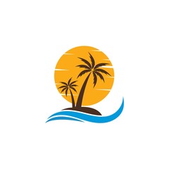 Fototapeta na wymiar Palm tree with sunset nature icon concept illustration