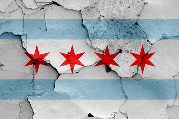 flag of Chicago painted on cracked wall
