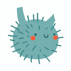 Cute flat hedgehog fish. Childish vector puffer fish illustration. Cartoon design for t shirt print, clothes, cards, stickers and posters © Annetc