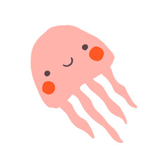 Cute flat jellyfish. Childish vector illustration. Cartoon design for t shirt print, clothes, cards, stickers and posters