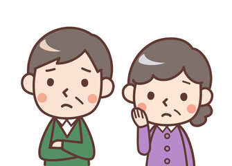 中高年の困り顔の夫婦