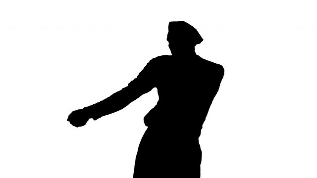 Silhouette Mime pulling an imaginary rope.