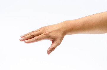 Close up of hand with show palm down. Isolated on white background.