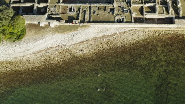 Aerial view of the Byzant Kastrum ruins on Brijuni National Park, Croatia