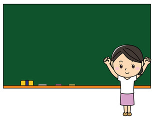 女の子01_05（黒板の前に立つ笑顔の女性）