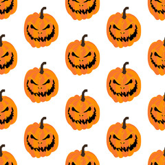 Halloween spooky face orange pumpkin seamless pattern