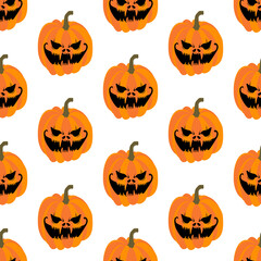 Halloween spooky face orange pumpkin seamless pattern