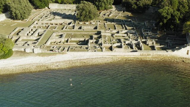 Aerial view of the Byzant Kastrum ruins on Brijuni National Park, Croatia