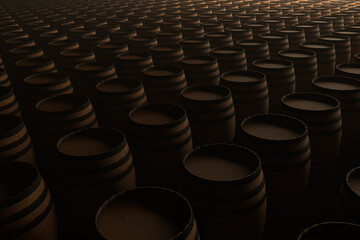 Fototapeta premium warehouse with countless wine barrels