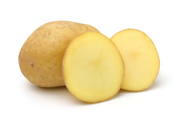 Close up,Potato and cut isolated on white background,Agricultural products.