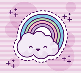 cute rainbow with cloud kawaii style