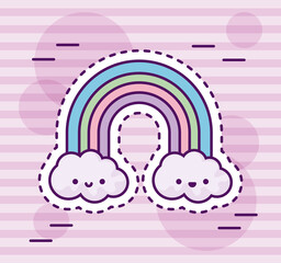 cute rainbow with clouds kawaii style