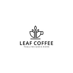 Creative Coffee cup with nature leaf logo design Vector sign illustration template