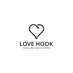 Illustration hook with love or heart sign logo design template