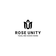Illustration beauty Rose logo vector logo design template, minimal line with letter U sign petal beauty salon