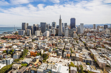 Fototapeta na wymiar City of San Francisco downtown skyline. Skyscapers in USA. Sunny day in City SF