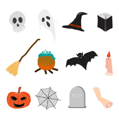Obraz premium Halloween set of funny objects. Vector illustration.