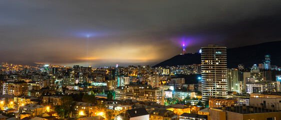 Dramatic night sky over Tbilisi city, Georgia