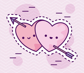 cute hearts with arrow, patch style