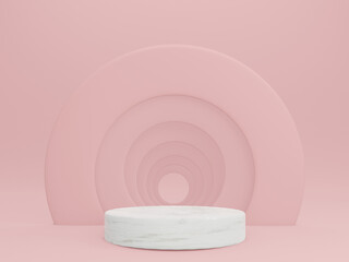 Obraz premium 3d rendering pastel pink color background with geometric shapes, podium on the floor. Platforms for product presentation