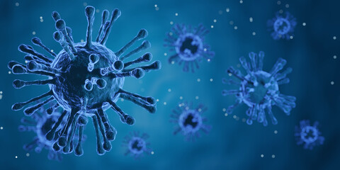 Covid-2019 virus Concept developed from a novel coronavirus that responds to the pandemic of influenza in Asia and scourge throughout  the world, 3D rendering.