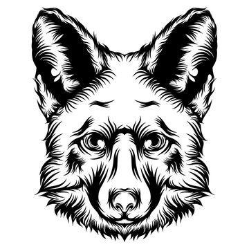 A dog tattoo illustration with the black outline