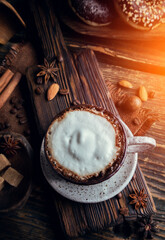 Image of black coffee with milk. View from above