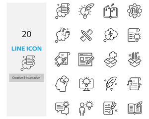 set of creative thin line icons, idea, light bulb, thinking