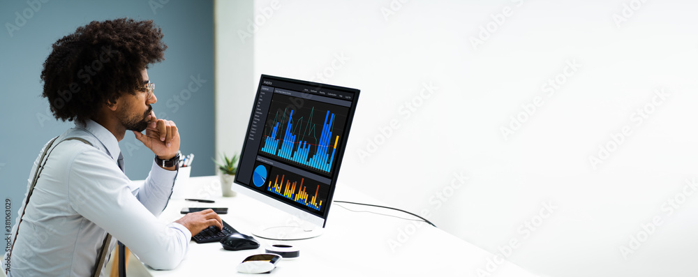 Poster business data analyst using computer