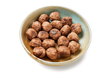 Beef meatballs in a bowl isolated on white background